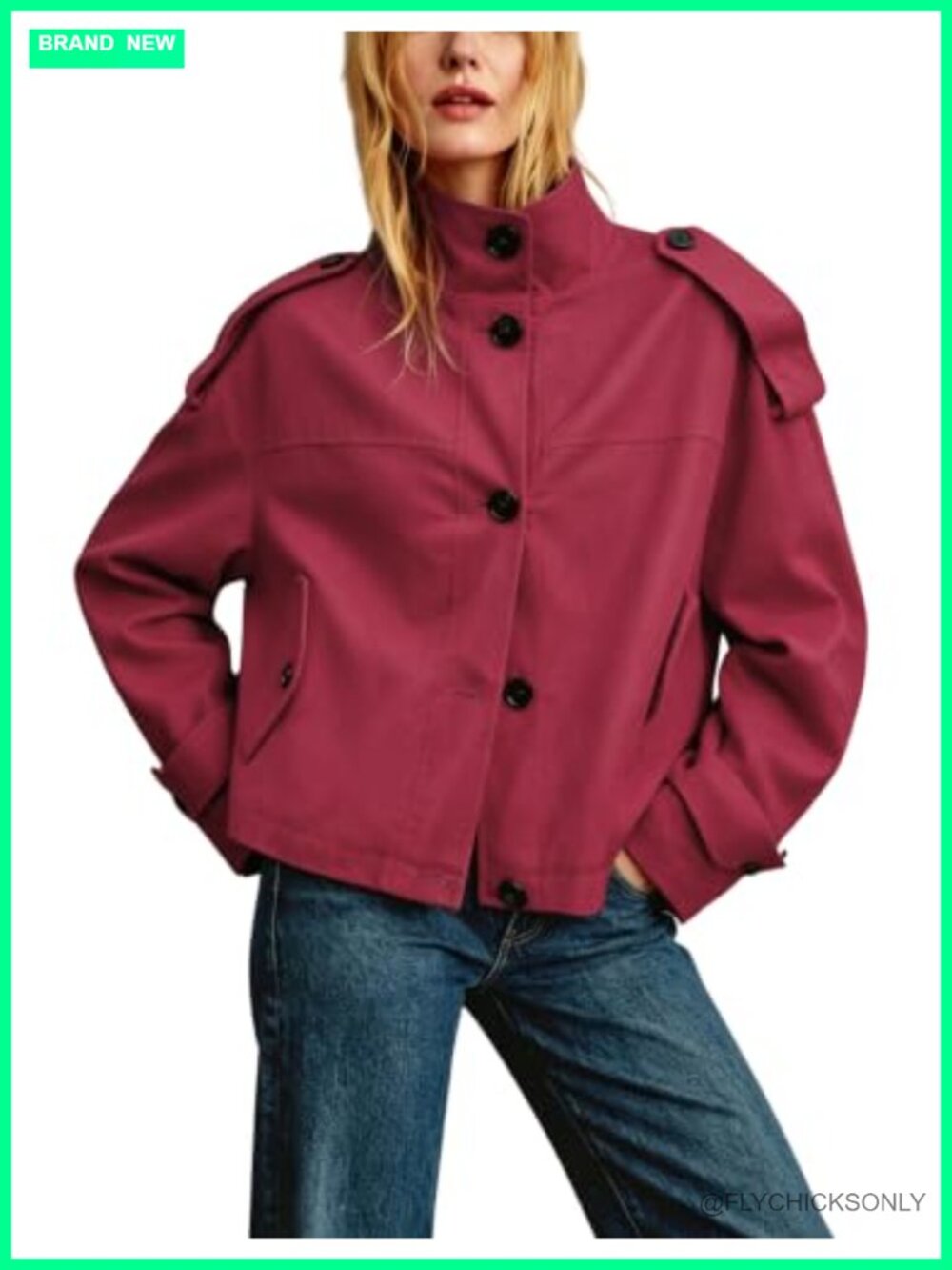 Cropped Trench Coat Oversized Button Down Jacket 100% Cotton